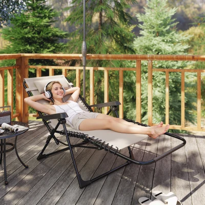Outsunny Sonnenliege klappbar Gartenliege mit Kopfkissen, 5-Fach verstellbare Rückenlehne bis 120 kg belastbar Beige