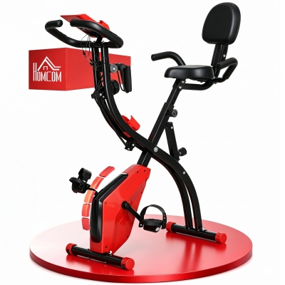 HOMCOM 2-in-1 Foldable Exercise Bike Red 8-Level Resistance