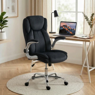 HOMCOM Silla de escritorio Ergonómica con Respaldo Alto Reposabrazos Abatibles Asiento con Muelles Altura Ajustable Negro