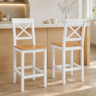 HOMCOM Conjunto de 2 Bancos de Bar de Madeira com Encosto e Apoio para os Pés Estilo Rústico para Cozinha 41x46x97.5 cm Natural