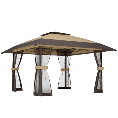 Outsunny Carpa Plegable 4x4 m Pop-up con Doble Techo 4 Laterales de Malla Altura Ajustable Bolsa Transporte UPF30+ Caqui