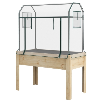 Outsunny Raised Wooden Planter Box with Greenhouse Cover