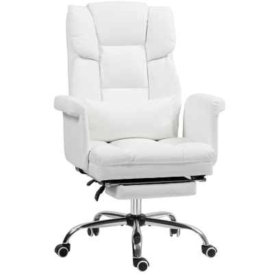 HOMCOM Ergonomischer Bürostuhl, höhenverstellbar 48-56 cm, neigbare Rückenlehne, Fußstütze, Weiß