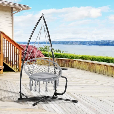Outsunny Gestell für Hängesessel in X-Form Metall Ständer mit Federhaken Tablett Sockel bis 120kg Schwarz