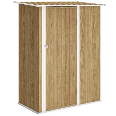 Outsunny Capanno Attrezzi in Metallo Tetto Inclinato color Legno