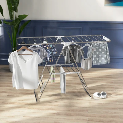 HOMCOM Séchoir Pliable 2 Niveaux Ajustables Métal Blanc