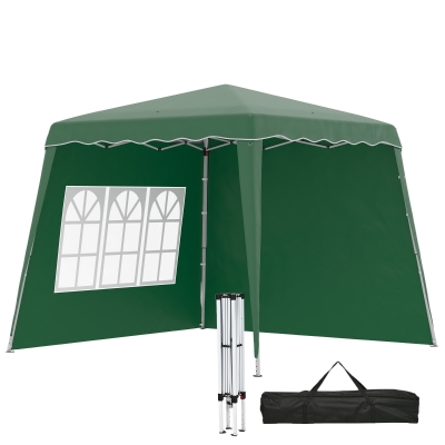 Outsunny Pop Up Gazebo Canopy Tent with 2 Sidewalls and Carry Bag, Height Adjustable, UV50+ Party Tent Event Shelter for Garden, Patio, 2.4 x 2.4m Top / 2.9 x 2.9m Base, Green