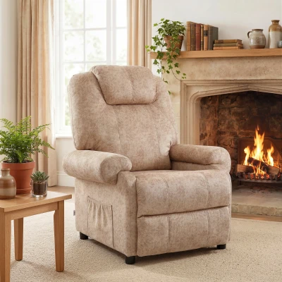 HOMCOM Sillón Relax Reclinable Manual, Sillón Relax de Terciopelo con Reposabrazos, Reposapiés, Acolchado Grueso, Butaca Reclinable hasta 135º para Salón, Dormitorio, Oficina, Beige