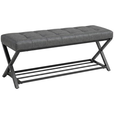 HOMCOM Schuhbank, Eingangsbank mit Kunstlederpolster, Ablage bis 220 kg für Flur, Eingangsbereich, 112 x 37 x 47 cm, Dunkelgrau