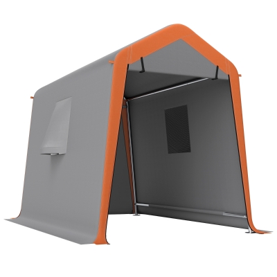 Outsunny Carpa Garaje Portátil 2,4x1,8 m para Coche Impermeable con Puerta Enrollable con Cremallera Ventanas UPF30+ Gris Claro