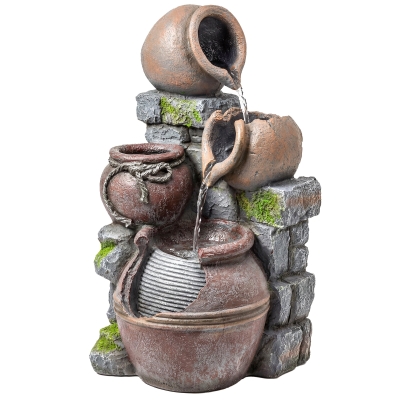 Outsunny 4-Tier Fountain with Planter Rustic Brown
