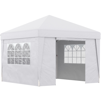 Outsunny Tonnelle Pliante 3x3m Anti-UV Blanc + Fenêtres