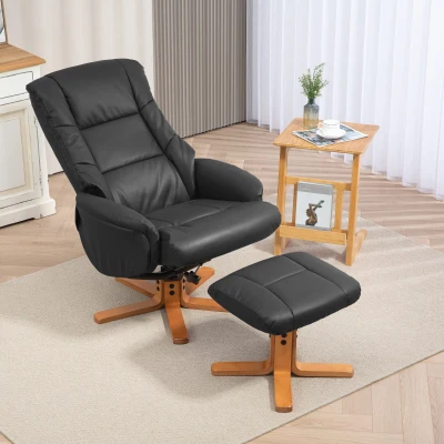 HOMCOM PU Leather Rocking Recliner Chair with Footstool Black