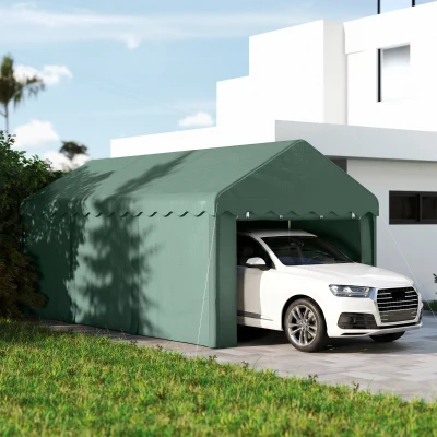 Outsunny Garaje Exterior para Coche 6x3 m Impermeable Anti-UV con Paredes Laterales Desmontables y 2 Puertas con Cremallera Verde
