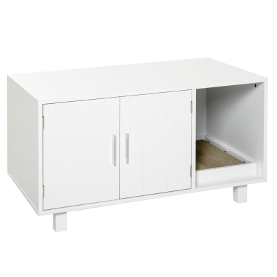 PawHut Meuble Maison de Toilette Chat MDF Blanc 91x52x50,5 cm