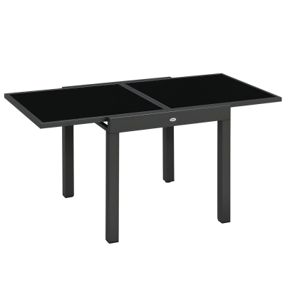 Outsunny Mesa de Jardín Extensible de Aluminio Mesa Rectangular con Encimera de Vidrio Templado para Terraza 80-160x80x75cm Negro