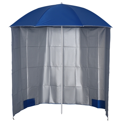 Outsunny Parasol para Terraza con Panel Lateral Ø220x220 cm con Apertura Manual 8 Varillas de Acero y Bolsa de Transporte Azul