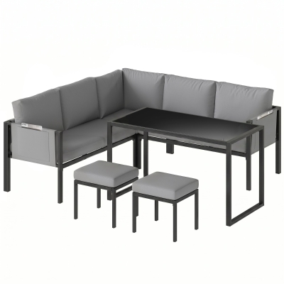 Outsunny Salon Extérieur 6 Pièces Canapé d'Angle Table Gris