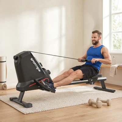 SPORTNOW Rudergerät für Zuhause Leises Magnetisches Rudergeräte mit 16 Widerstandsstufen Exklusiver APP LCD-Display Handyhalter