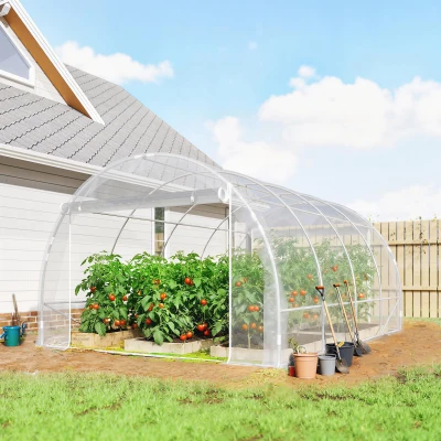 Outsunny Polytunnel-Gewächshaus, begehbares Gewächshaus mit verzinktem Stahlrahmen und UV-beständiger PE-Abdeckung, transparent