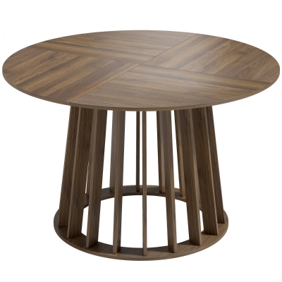 HOMCOM Dining Table Round Slatted Base 120cm Light Walnut