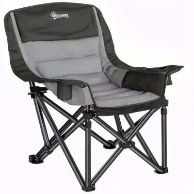 Outsunny Sedia da Campeggio con Portabicchieri Grigio e Nero