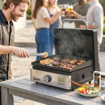 Outsunny Portable Gas Grill Tabletop BBQ 3.5kW with Grease Cup Black