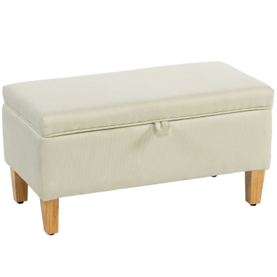 HOMCOM Linen Storage Ottoman Rubberwood Legs Beige 30L
