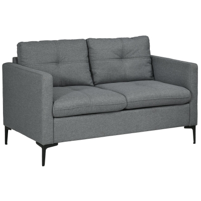 HOMCOM Canapé 2 Places Tissu Lin Gris Foncé Métal Noir