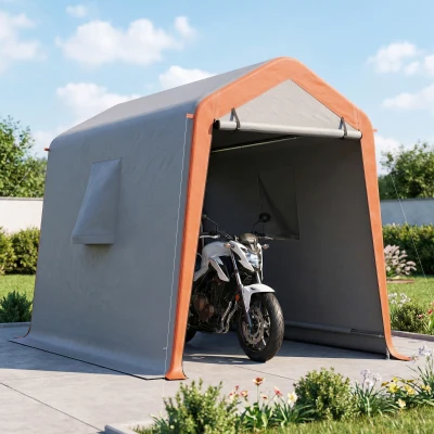 Outsunny Carpa Garaje Portátil 2,4x1,8 m para Coche Impermeable con Puerta Enrollable con Cremallera Ventanas UPF30+ Gris Claro