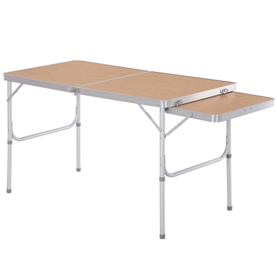 Outsunny Campingtisch höhenverstellbar Klapptisch mit Seittischplatte Klappbar Aluminium 120 x 60cm Naturholz