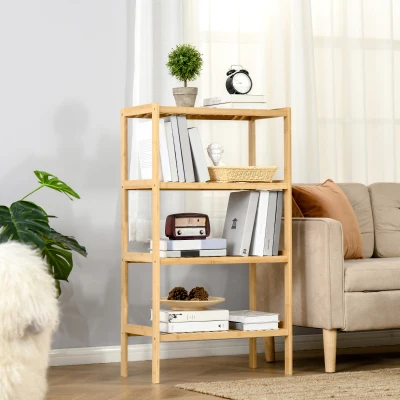 HOMCOM Badregal Standregal mit 4 Ebenen, Bambusregal, Küchenregal, für Bad, Küche, Wohnzimmer, Flur, Natur, 62 x 33 x 112 cm