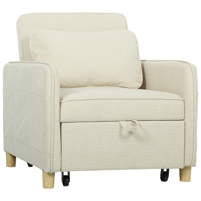 HOMCOM Sillón Cama Individual 3 en 1 Sofá Cama Plegable con Respaldo Ajustable y Cojín para Salón 74x85,5x82 cm Beige
