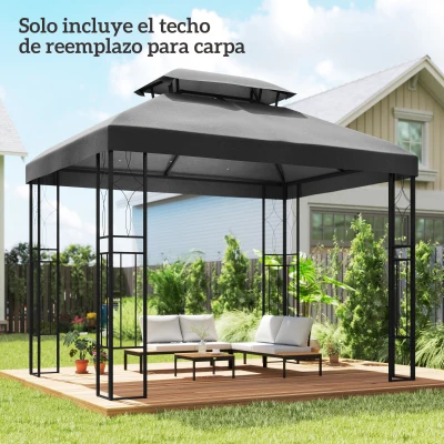 Outsunny Toldo de Recambio 4x3 m con Techo Doble Orificios de Drenaje y Protección UV Solo Toldo NO Incluye Marco Gris Oscuro