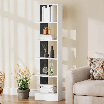 HOMCOM Bibliotecă Modernă Economisitoare de Spațiu cu 5 Rafturi din Lemn 45x21x170 cm, Alb și Negru