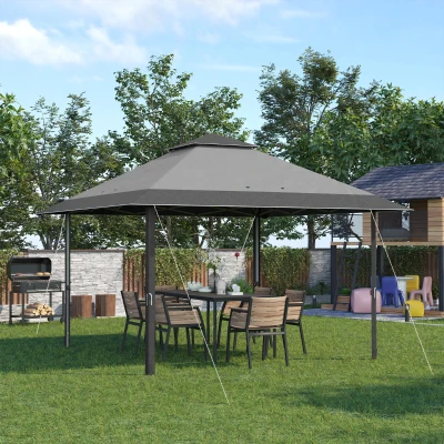 Outsunny 4 x 4m Pop-up Gazebo with Double Roof, UV Proof Canopy Tent, Roller Bag, and Adjustable Legs for Outdoor Party, Steel Frame - Grey