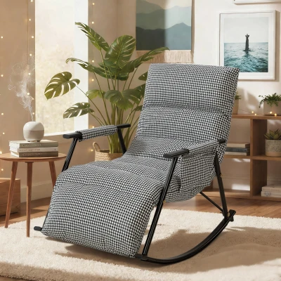 HOMCOM Silla Mecedora con Respaldo y Reposapiés Ajustables Mecedora Sillón Balancín Tapizado en Lino 62x100x89 cm Negro
