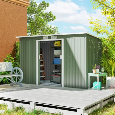 Outsunny Abrigo de Jardim 280x130x172cm Abrigo de Exterior de Aço Galvanizado com Porta Corredeira e Ventilações Verde Claro