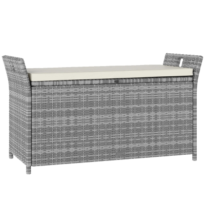 Outsunny Coffre Résine Tressée 250L avec Coussin Blanc Jardin