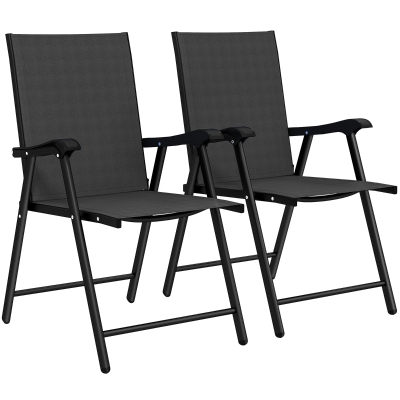 Outsunny 2er-Set Klappstuhl Gartenstuhl klappbar mit hoher Rückenlehne Armlehne Stahl Texteline 58 x 62 x 97 cm Schwarz