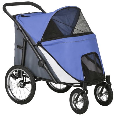 PawHut Foldable Pet Stroller Blue with Storage Bags