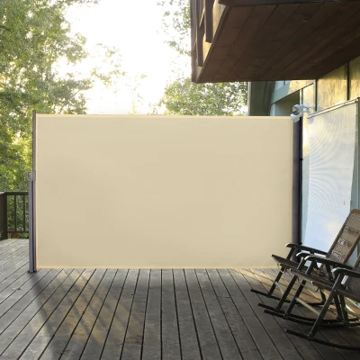 Outsunny Toldo Lateral Retráctil 300x180cm Pantalla Enrollable Mampara de Privacidad y Protección Solar para Balcón Terraza Crema