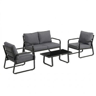 Outsunny Salon Jardin 4pcs Coussins 10cm Table Verre Noir