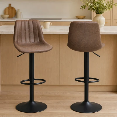 HOMCOM 2er-Set Barhocker im Retrodesign, inkl. Fußstütze, höhenverstellbar, Gaslift, Braun + Schwarz