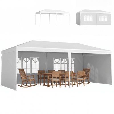 Outsunny Carpa de Jardín 6x3m con 4 Paredes Laterales 2 Ventanas Visibles Cenador Gazebo de Exterior para Fiestas Eventos Blanco