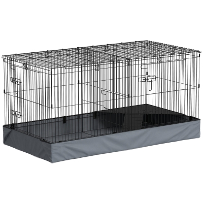 PawHut Gabbia per Animali Piccoli 2 in 1 a Sezioni Separate Nero