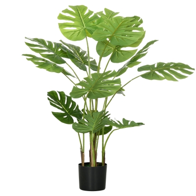 HOMCOM Kunstpflanze Realistische Kunstpflanze Monstera Deliciosa,1 Übertopf und Zementerde,17,5 cm x 17,5 cm x 120 cm, Grün
