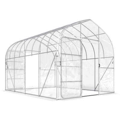 Outsunny Serre Tunnel Transparente PO 2 Portes Structure Optimisée
