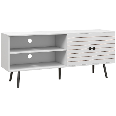 HOMCOM Meuble TV 65" Blanc avec Compartiments et Étagère Ajustable