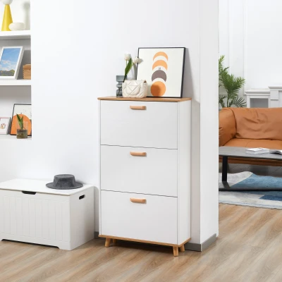 HOMCOM Narrow Shoe Cabinet White 12 Pair Storage 3 Drawers